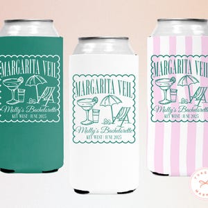 Margarita Veil Bachelorette Party Can Coolers, Custom Margs and Matrimony Can Coozie, Personalized Final Fiesta Bach Party Favors Decor
