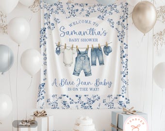 Blue Jean Baby Shower Banner, Denim Baby Shower Backdrop, Blue Jean Baby Sprinkle Decorations, Our Blue Jean Baby Is On The Way Welcome Sign