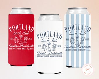 Custom Coastal Bachelorette Can Coolers, Personalized Bach Club Can Sleeves, Lobster Theme Party Favors, East Coast Birthday Bridal Gifts