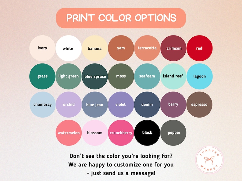 Puede incluir: Un gr&aacute;fico que muestra "OPCIONES DE COLOR DE IMPRESI&Oacute;N" con una variedad de muestras de color, incluyendo marfil, blanco, pl&aacute;tano, &ntilde;ame, terracota, carmes&iacute; y rojo. Colores adicionales son hierba, verde claro, abeto azul, musgo, espuma de mar, arrecife de isla y laguna. Tambi&eacute;n incluye texto.