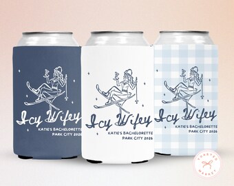 Icy Wifey Bachelorette Can Coolers, Custom Winter Bachelorette Drink Sleeve, Snow In Love Party Favors, Apres Ski Bachelorette Party Gift