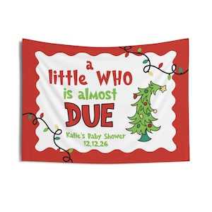 Christmas Baby Shower Backdrop, A Little Who Is Due Holiday Tapestry, Red & Green Candy Cane Baby Shower, Pink Holiday Shower For Baby image 8
