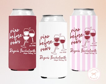 Personalized Wine Bachelorette Party Can Coolers, Vino Before Vows Drink Sleeves, Custom Winery Bach Party Favor, Wine Club Party Decor