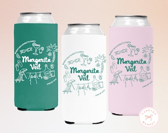 Margarita Veil Bachelorette Party Can Coolers, Custom Margs and Matrimony Drink Sleeve, Personalized Final Fiesta Bach Party Favor