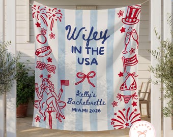 Wifey in the USA Banner, Fourth of July Bachelorette Party Backdrop, Red White and I Do Bridal Shower Tapestry, All American Bride Decor