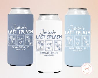 Personalized Last Splash Bachelorette Can Coolers, Custom Beach Bach Club, Pool Drink Sleeves, Coastal Birthday Gift, Bridal Party Favor