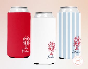 Personalized She's a Catch Bachelorette Party Can Cooler, Custom Lobster Theme Drink Sleeve, East Coast Party Favor, Coastal Bridal Shower