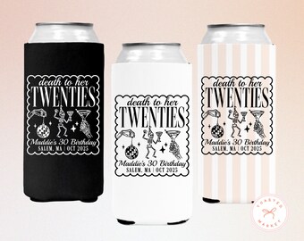 Custom Death To My Twenties Birthday Can Cooler, RIP To My 20s Drink Sleeve, 30th 40th 50th Birthday Party Favor, 30th Birthday Gift for Her