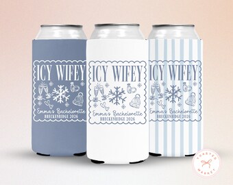 Icy Wifey Bachelorette Can Coolers, Custom Winter Bachelorette Drink Sleeve, Snow In Love Party Favors, Apres Ski Bachelorette Party Gift
