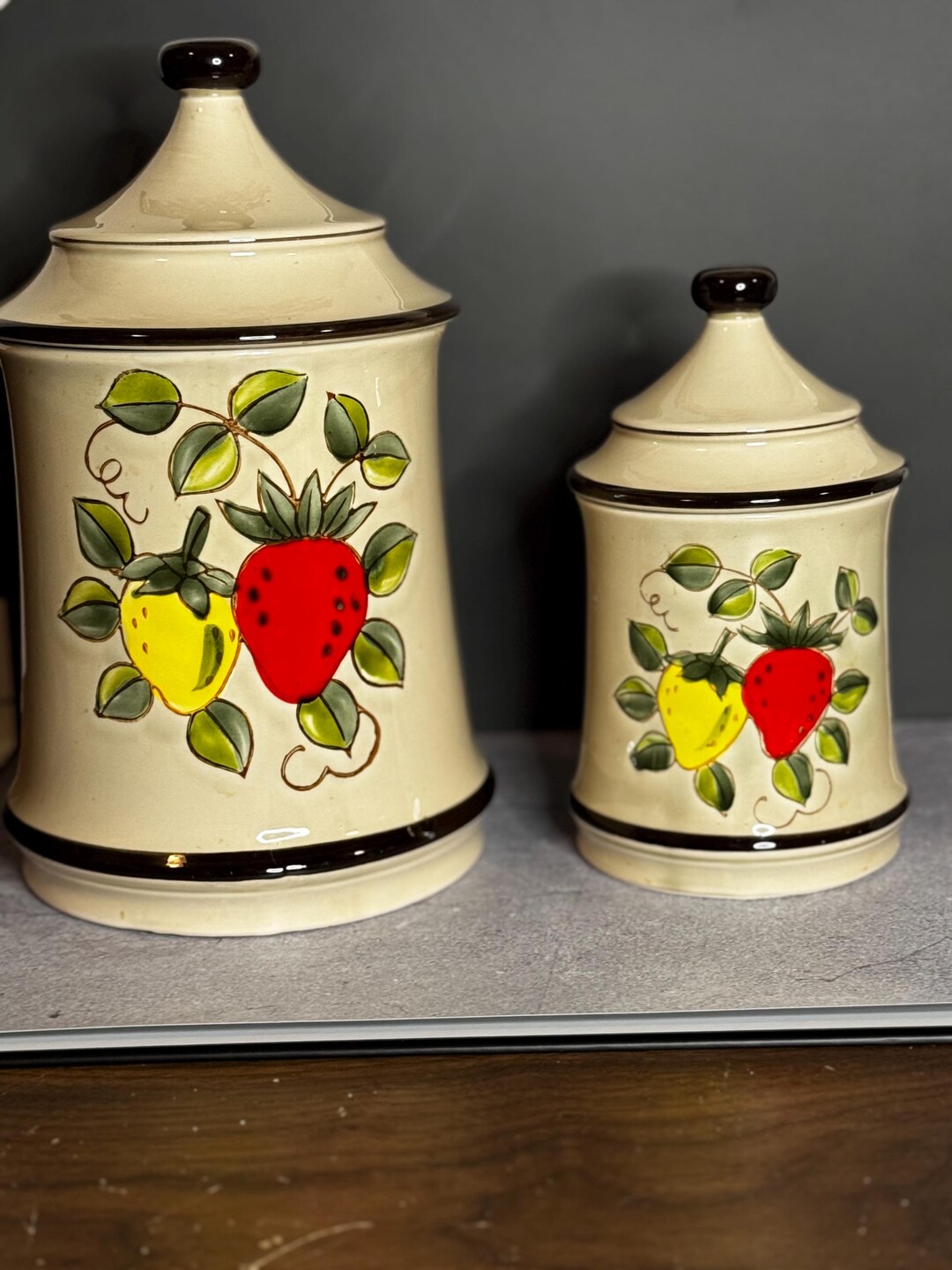 Vintage Strawberry Canister Set | Ceramic Kitchen Storage Jars With ...