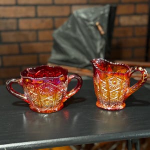 Carnival Glass Creamer and Sugar Set - Etsy