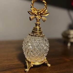 VINTAGE Giltgold Metal ORMULO Rose Glass Perfume Bottle Hollywood Regency EUC!