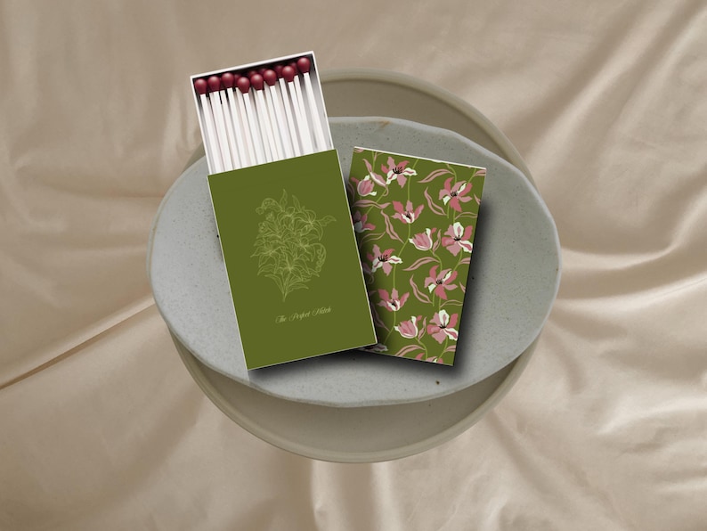 Pink and Sage Green Matchbox Template Floral Party Favors Customized ...