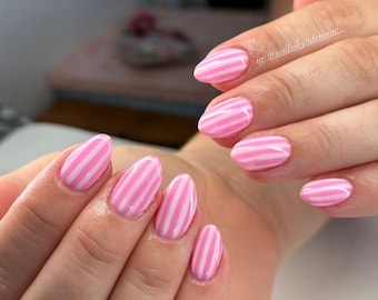 Pink Stripe Press On Nails