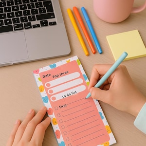 Colorful Daily Planner Notepad - tap 3 Priorities - To- do List Organizer