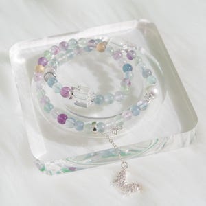 Crystal Bracelet – 5 mm Blue, Green & Purple Fluorite | Summer Clarity | Cooling Energy | One of a Kind
