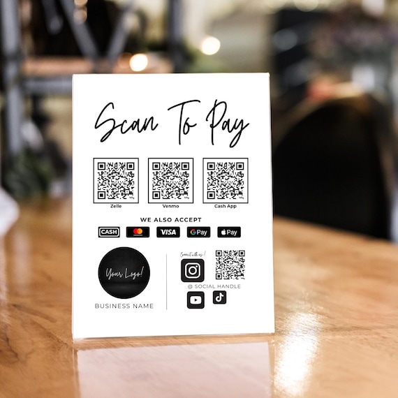 Scan to Pay Sign Template Qr Code Printable Sign Small Business Editable Canva Template Zelle Cash App Venmo Paypal Payment Sign