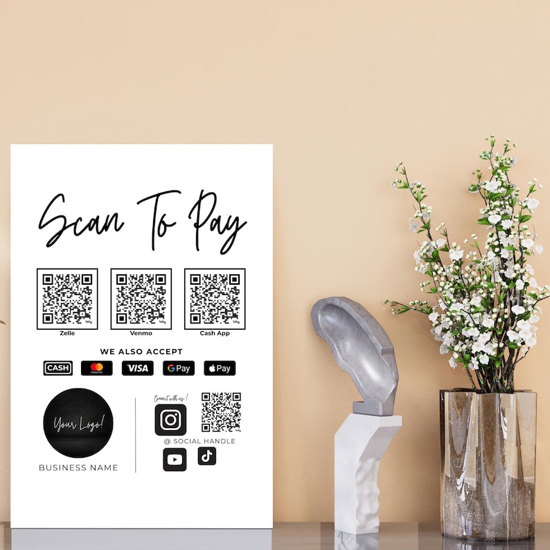 Scan to Pay Sign Template Qr Code Printable Sign Small Business ...