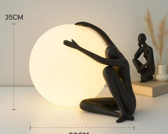 Modern Sculptural LED Globe Lamp – Abstract Human Figurine Light, Minimalist Art Decor Table Lamp, Warm Ambient Lighting for Living Room Bed