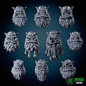Bearded Orc Heads by Mekka Miniatures (28mm/32mm Ork Miniatures) (28mm/32mm Wargaming)