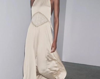 Abito da donna ZARA ricamato, beige, nuovo con cartellino - taglia M