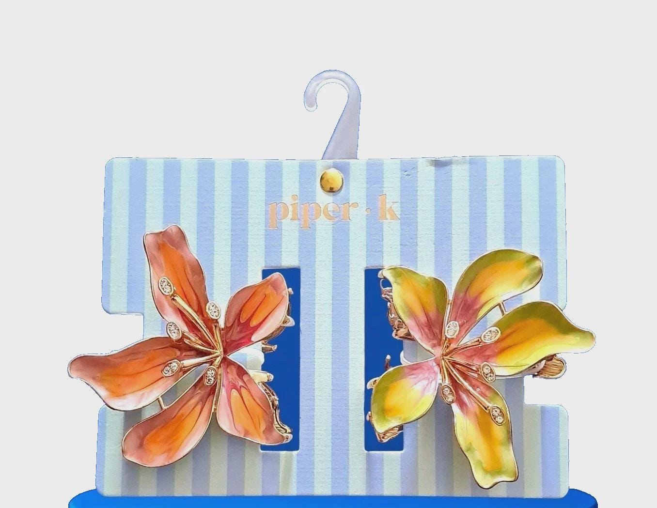 Piper K Floral Hair Claw Clips Sunflower & Pink Flower Set Gold Tone Piper K Gold Flower Hair Claw Clips Set Rhinestone Pearl  main image 3