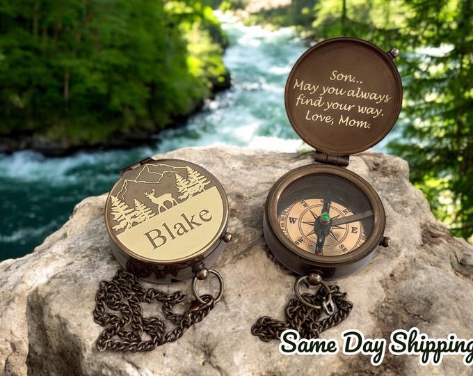 Personalized Engraved Brass Compass, Custom Compass Gift For Him, Dad,Her,Mom