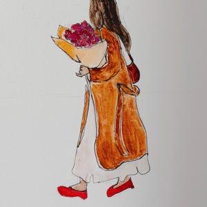 Pen on Paper Hand Drawn Art Watercolor, &quot;Sunday Blooms No. 2&quot;, 5&quot; x 7&quot;, Original Drawing Artwork