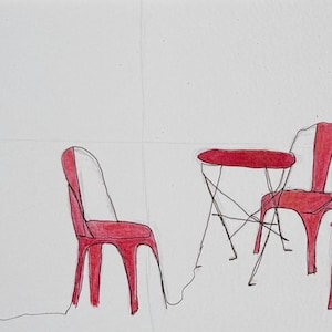 Pen on Paper Hand Drawn Art Watercolor, &quot;Chairs&quot;, 5.5&quot; x 8.5&quot;, Original Drawing Artwork