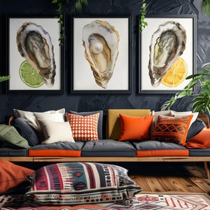 Oyster Watercolor Painting | Set of 3 Digital Downloads (Triptych) | Wall Art / Decor