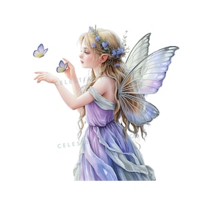 10 Floral Fairy Clipart, Blue Flower Fairies, Forest Fairy, Printable Watercolor Clipart Bundle, High-Quality JPGs, Papercraft, Junk Journal