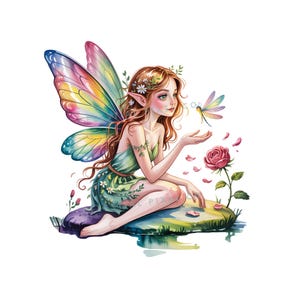10 Rainbow Fairy Clipart,  Flower Fairies, Forest Fairy, Printable Watercolor Clipart Bundle, High-Quality JPGs, Papercraft, Junk Journal