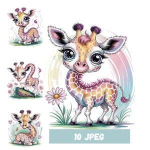 10 lustige schrullig Giraffen Clipart, humorvolle Giraffe, niedliche Sublimationen, Aquarell süße Giraffe, hochwertige JPGs, Papiermodell, Junk Journal