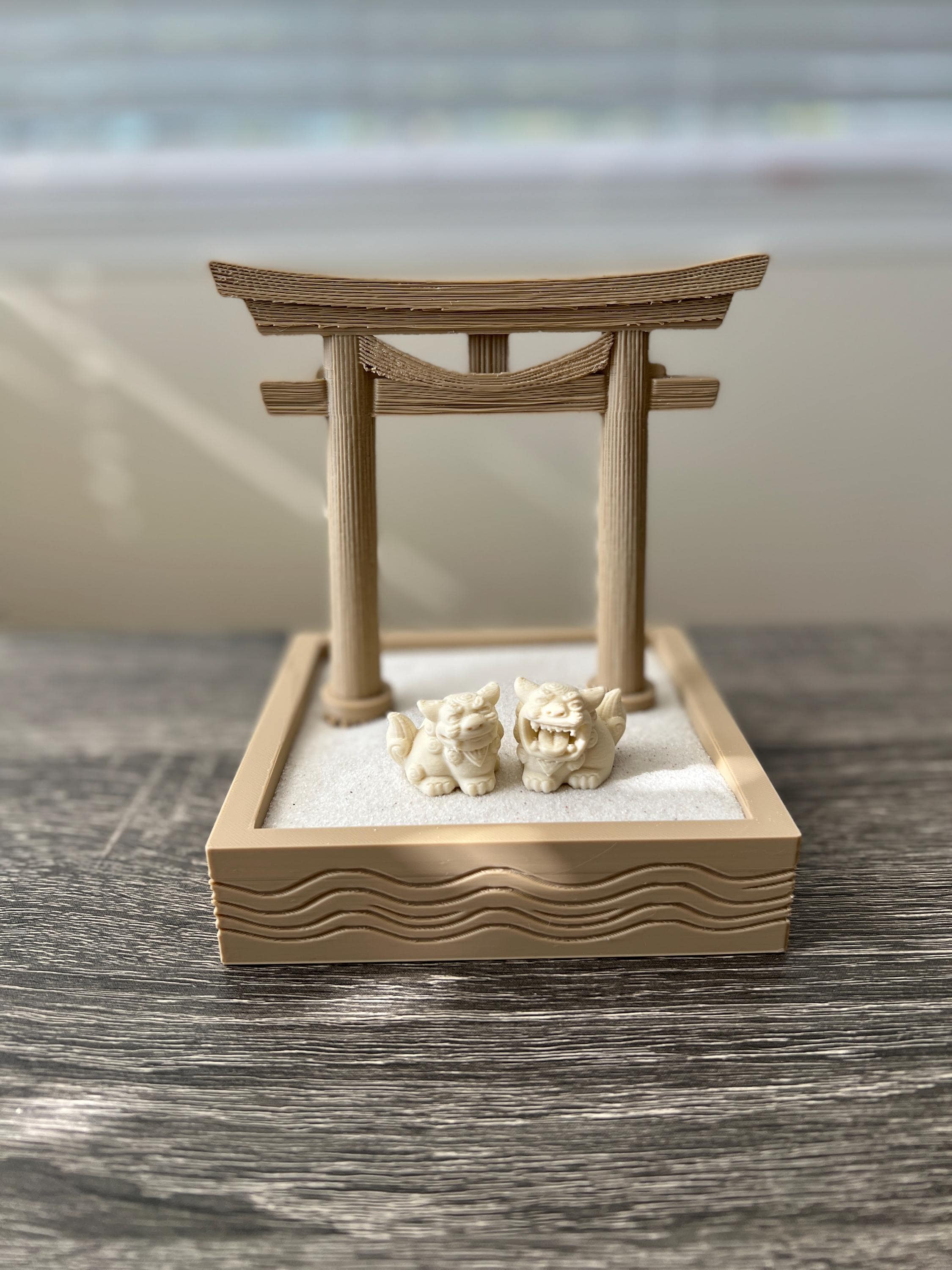 Japanese Style Torii Gate Desktop Zen Garden With Okinawa Shisha Dogs ...