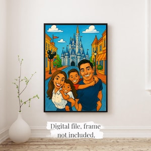 Retrato familiar personalizado de Disney: caricatura de parque temático, recuerdo imprimible digitalmente, Dream Day Boutique Co.