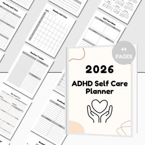 Canva-sjabloon voor ADHD-zelfzorgplanner 2026 | ADHD Dagplanner Volwassenen Neurodivergent Wellness Journal Digitaal en afdrukbaar