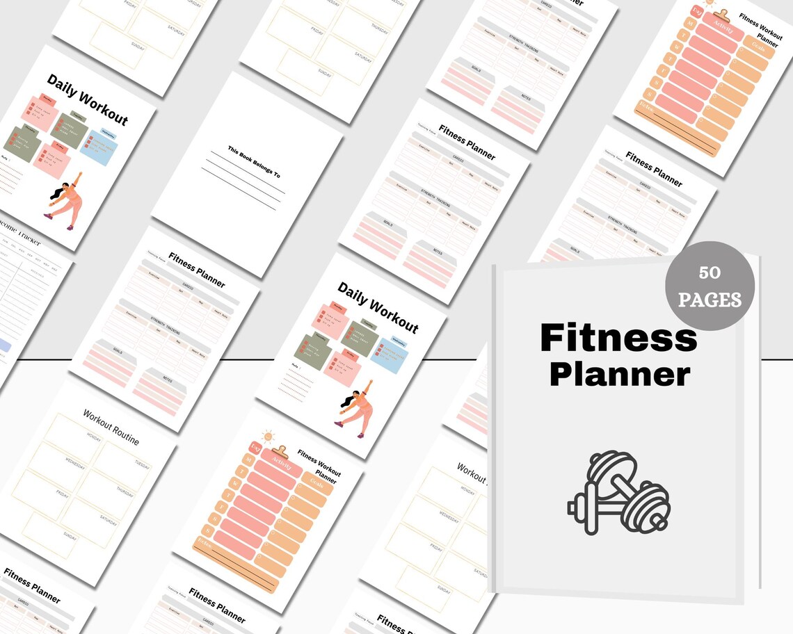 Fitness Planner Canva Template | Editable Workout & Meal Planner ...