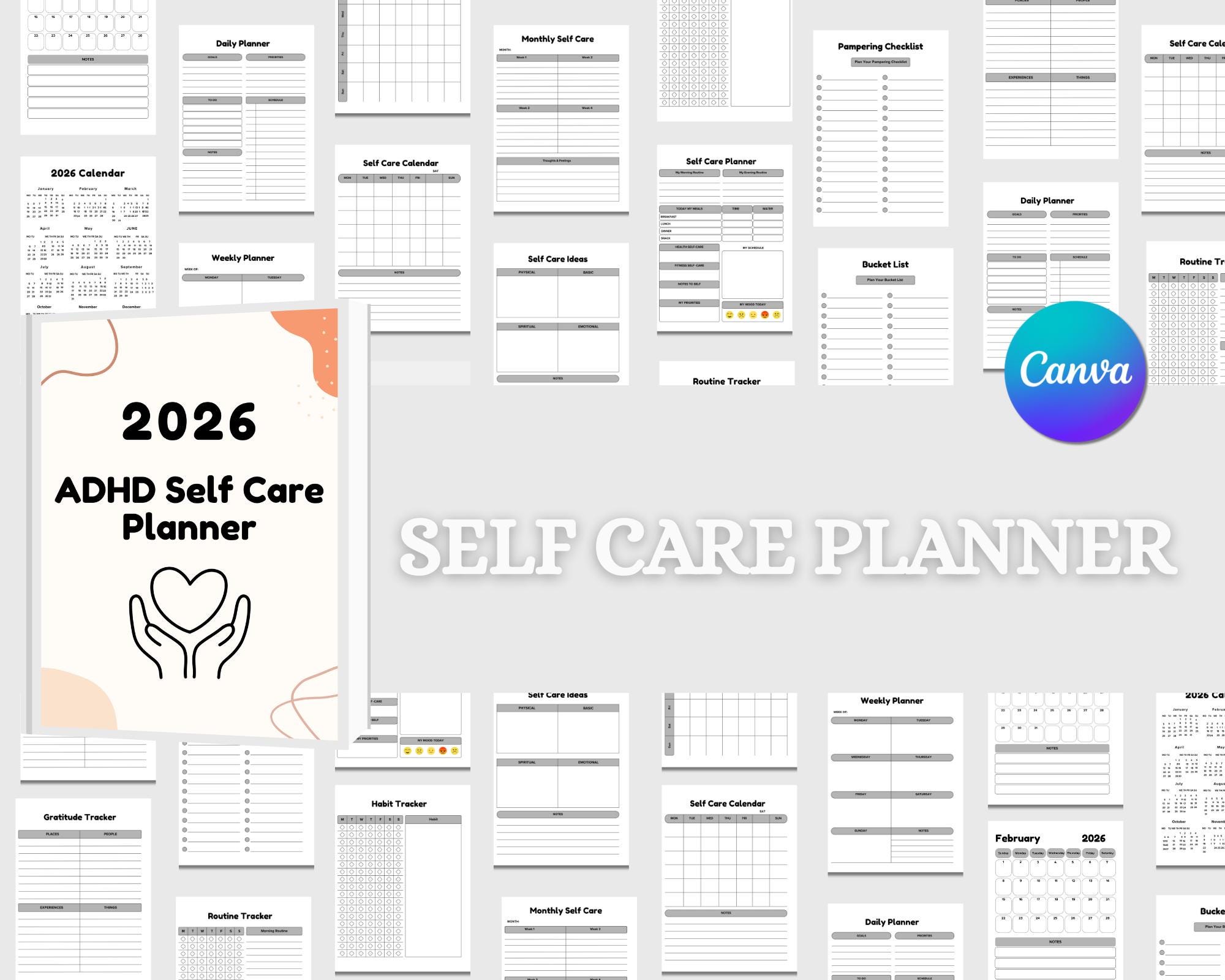 2026 ADHD Self-care Planner Canva Template | ADHD Daily Planner Adults ...
