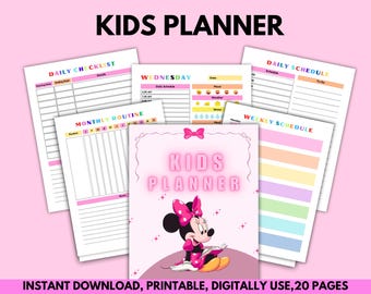 Kids Daily Planner Printable | Journal for Kids | Daily & Weekly Routine Chart | Digital Kids Planner PDF | Editable Canva Template