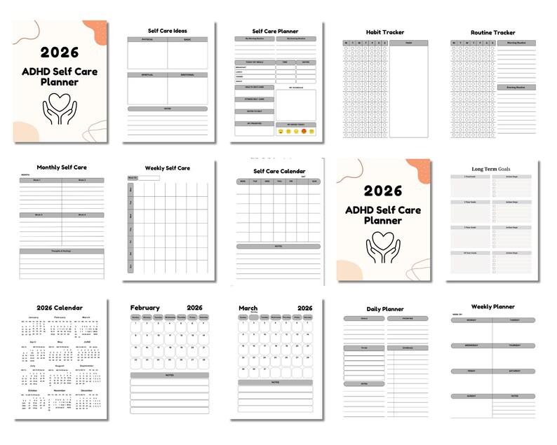 2026 ADHD Self-care Planner Canva Template | ADHD Daily Planner Adults ...