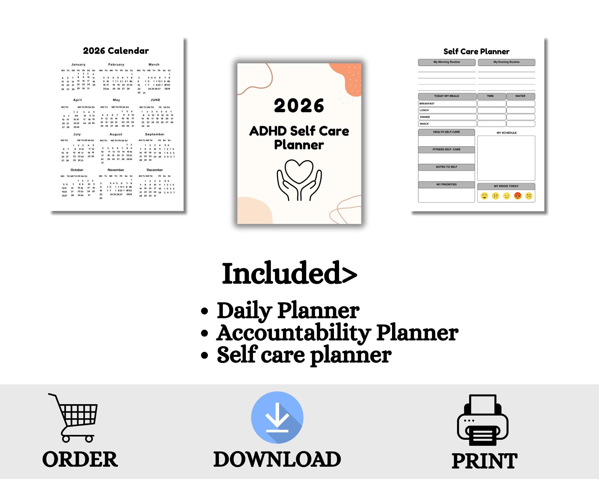2026 ADHD Self-care Planner Canva Template | ADHD Daily Planner Adults ...