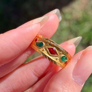 rare vintage 22k solid gold enamel ring, size 6.5