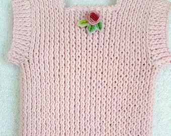 Digital Stretchie Vestie Baby Knitted Vest  with Embroidered Rose and Picot Neck Edge