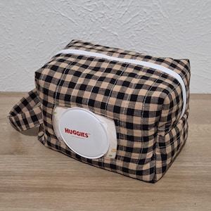 Black And Tan Gingham Diaper and Wipe Pouch | Quick On The Go Diaper Bag | Diaper Pouch | Diaper Bag | Baby Shower Gift | Handmade