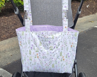 Wildflower Quilted Stroller Bag | Handmade Stroller Bag | Universal Stroller Caddy | Quick On The Go Stroller Bag | Baby Essential Organizer