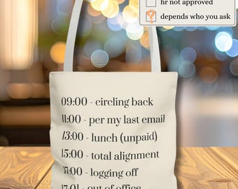 Minimalistische canvas draagtas met werkschema | Sarcastic 17:01 Out-of-Office-tas