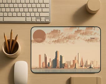 Pastelkleurige Cityscape-bureaumat | Moderne skyline-muismat