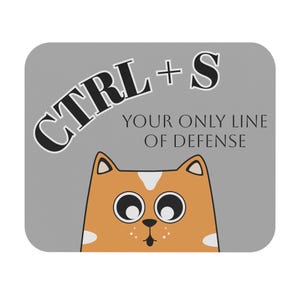 Muismat grappige kat: CTRL+S, Opslaan, codeercadeau