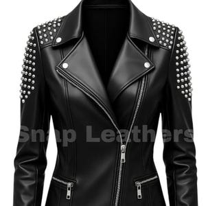 Black Studded Leather Jacket Women– Trendy Moto Biker Blazer – Punk Rock Gothic Steampunk Coat – Edgy Streetwear Party Outfit - Gift For Her