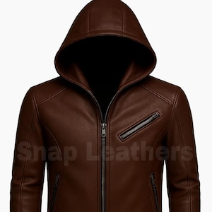 Handmade Leather Hooded Motorcycle Jacket: Gothic Cosplay Bomber